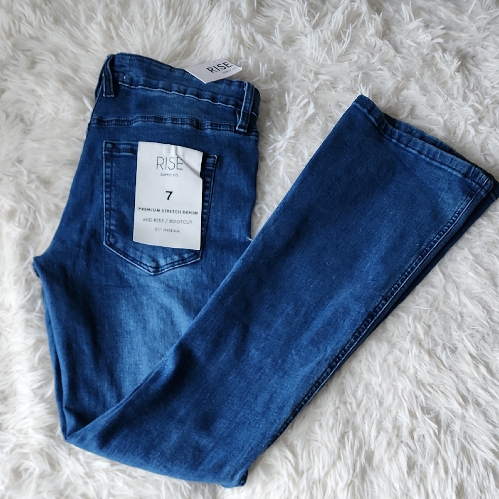 Rise Denim Mid-Rise Bootcut Jeans - Dark Blue Brand New